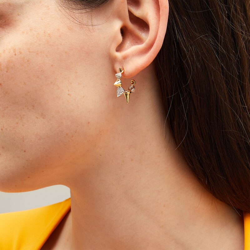 Main Image 2 of 1/2 CT. T.W. Certified Lab-Grown Diamond Spiky J-Hoop Earrings in Sterling Silver and 10K Gold Plate (F/SI2)