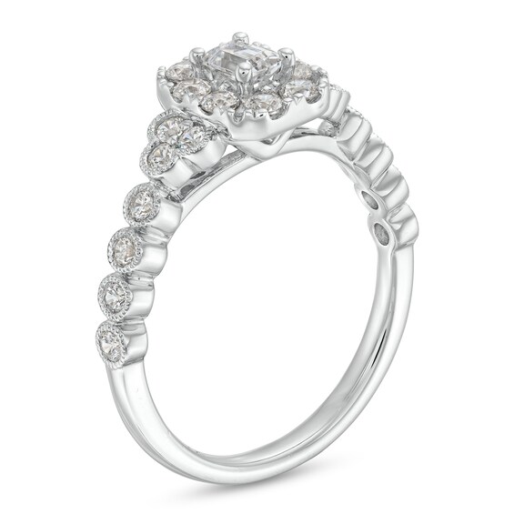 3/4 CT. T.w. Emerald-Cut Diamond Frame Tri-Sides Vintage-Style Engagement Ring in 14K White Gold
