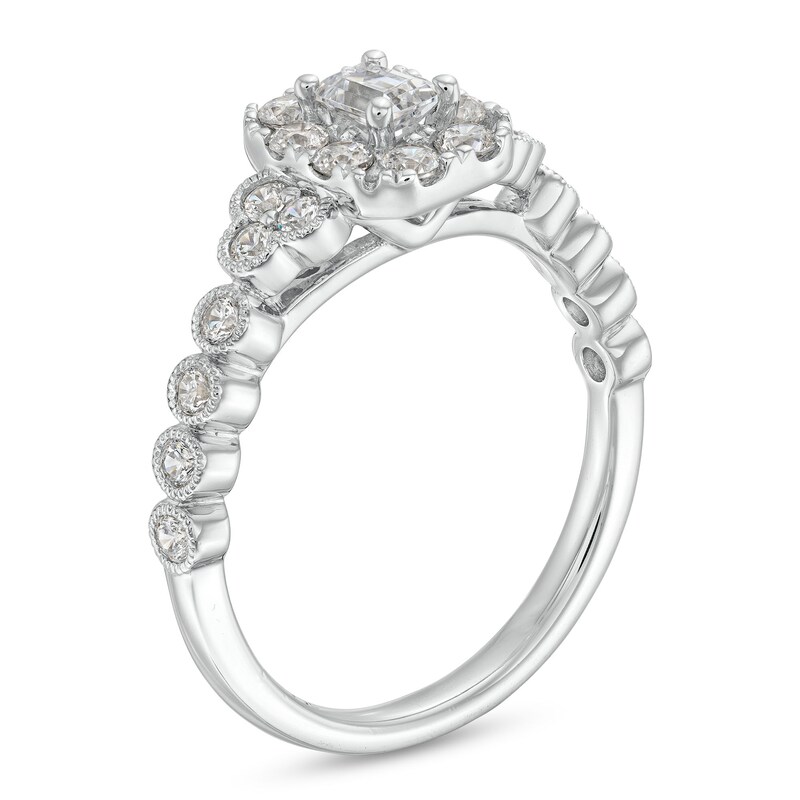 Main Image 3 of 3/4 CT. T.W. Emerald-Cut Diamond Frame Tri-Sides Vintage-Style Engagement Ring in 14K White Gold