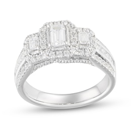 1-5/8 CT. T.W. Emerald-Cut Diamond Frame Three Stone Triple Row Engagement Ring in 14K White Gold