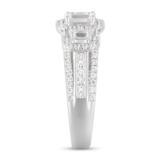 1-5/8 CT. T.w. Emerald-Cut Diamond Frame Three Stone Triple Row Engagement Ring in 14K White Gold