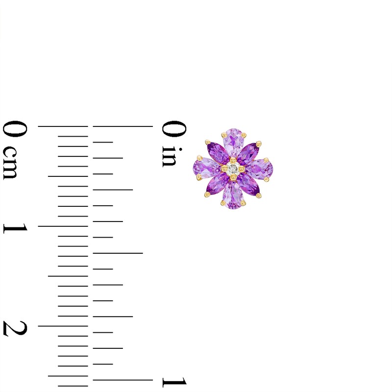 Main Image 3 of Pear-Shaped and Marquise-Cut Amethyst with Diamond Accent Flower Stud Earrings in 10K Gold