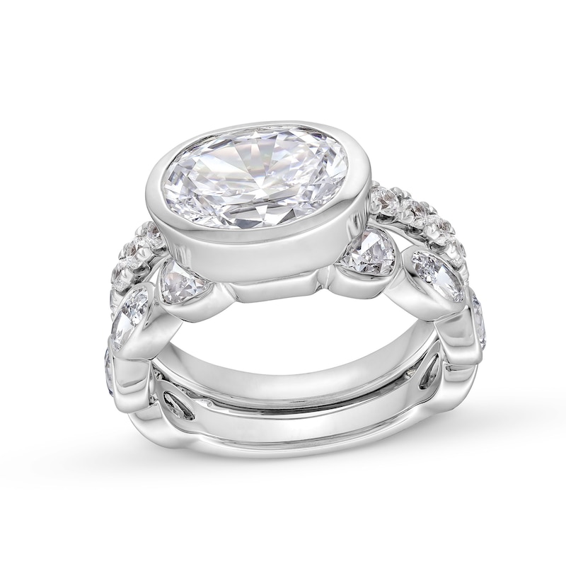 Main Image 1 of 5.70 CT. T.W. Certified Oval, Round and Emerald-Cut Lab-Grown Diamond Bridal Set in 14K White Gold (F/VS2)