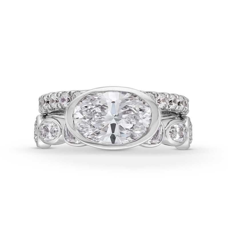 Main Image 4 of 5.70 CT. T.W. Certified Oval, Round and Emerald-Cut Lab-Grown Diamond Bridal Set in 14K White Gold (F/VS2)