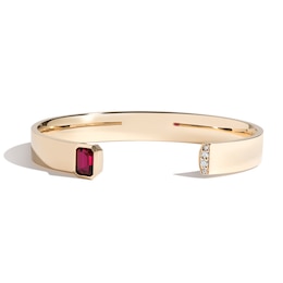 Zales x SHAHLA 1/20 CT. T.W. Lab-Created Diamond and Lab-Created Ruby Deco Cuff in 14K Gold - 6.5&quot;