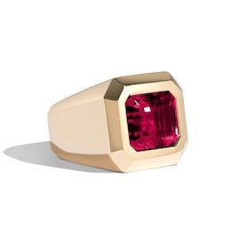 Zales x SHAHLA Emerald-Cut Lab-Created Ruby Deco Signet Ring in 14K Gold