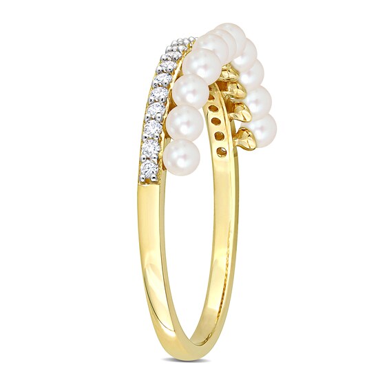 Freshwater Cultured Pearl and 1/6 CT. T.w. Diamond Double Row Ring in 14K Gold