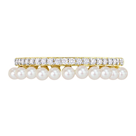 Freshwater Cultured Pearl and 1/6 CT. T.w. Diamond Double Row Ring in 14K Gold