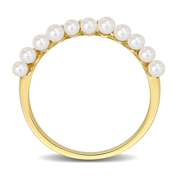 Freshwater Cultured Pearl and 1/6 CT. T.w. Diamond Double Row Ring in 14K Gold