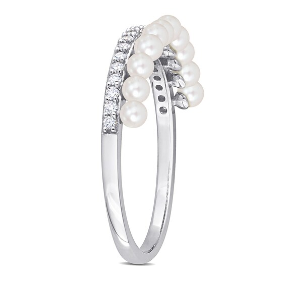 Freshwater Cultured Pearl and 1/6 CT. T.w. Diamond Double Row Ring in 14K Gold