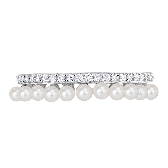 Freshwater Cultured Pearl and 1/6 CT. T.w. Diamond Double Row Ring in 14K Gold