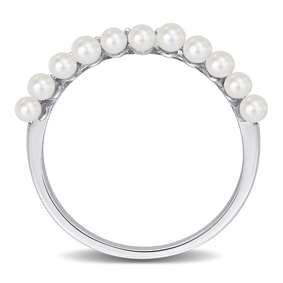 Freshwater Cultured Pearl and 1/6 CT. T.w. Diamond Double Row Ring in 14K Gold