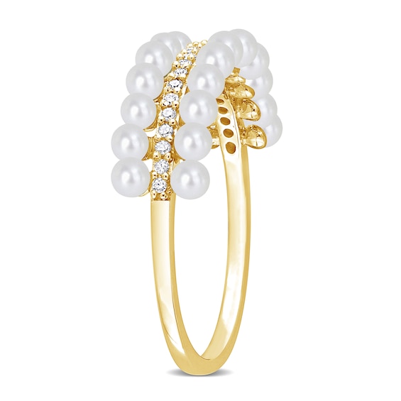 Freshwater Cultured Pearl and 1/10 CT. T.w. Diamond Triple Row Ring 10K Gold