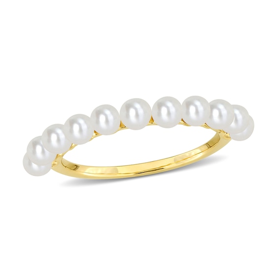 3.0-3.5mm Freshwater Cultured Pearl Eleven Stone Ring in 14K Gold