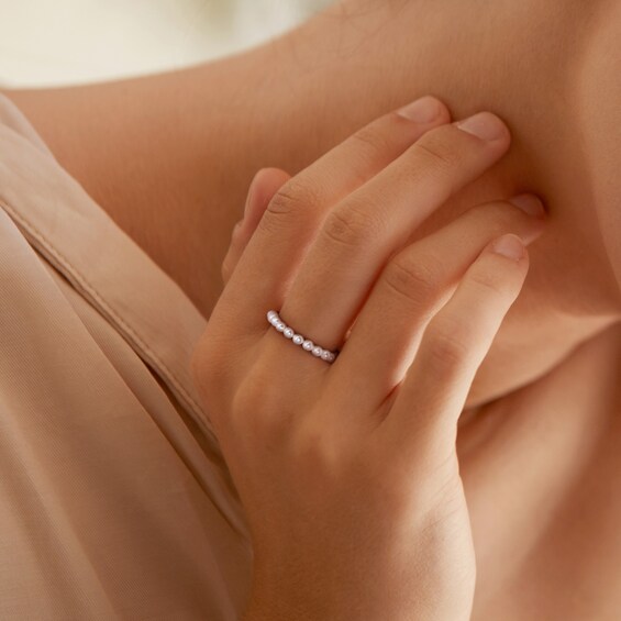 3.0-3.5mm Freshwater Cultured Pearl Eleven Stone Ring in 14K Gold