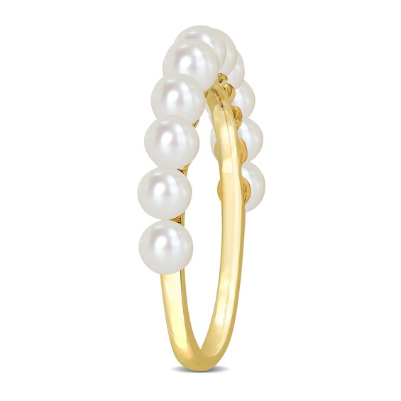 3.0-3.5mm Freshwater Cultured Pearl Eleven Stone Ring in 14K Gold