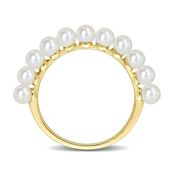 3.0-3.5mm Freshwater Cultured Pearl Eleven Stone Ring in 14K Gold