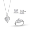 Thumbnail Image 1 of Cushion-Cut White Lab-Created Sapphire Bypass Frame Pendant, Ring and Stud Earrings Set in Sterling Silver
