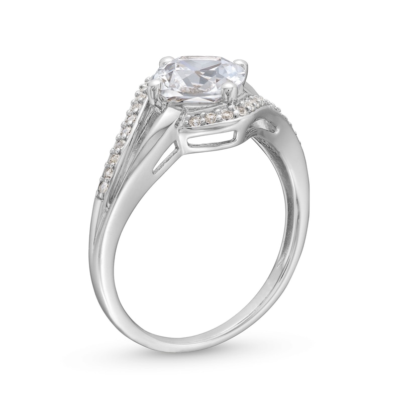 Main Image 2 of Cushion-Cut White Lab-Created Sapphire Bypass Frame Pendant, Ring and Stud Earrings Set in Sterling Silver