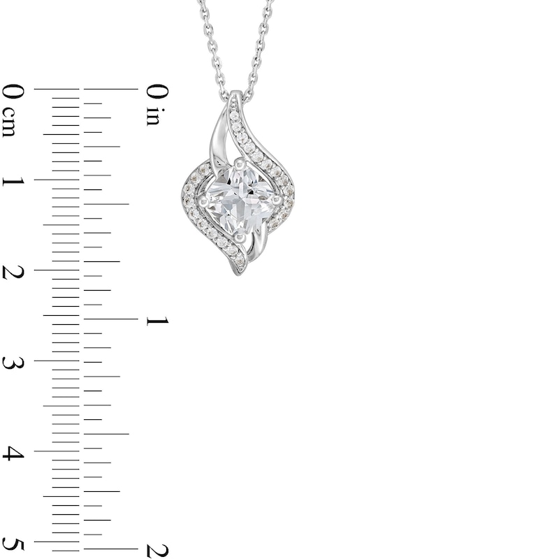 Main Image 4 of Cushion-Cut White Lab-Created Sapphire Bypass Frame Pendant, Ring and Stud Earrings Set in Sterling Silver