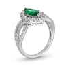 Thumbnail Image 3 of Lab-Created Emerald and White Lab-Created Sapphire Starburst Pendant, Ring and Stud Earrings Set in Sterling Silver