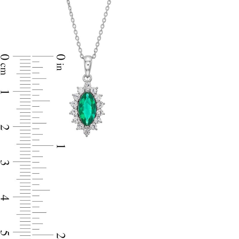 Main Image 5 of Lab-Created Emerald and White Lab-Created Sapphire Starburst Pendant, Ring and Stud Earrings Set in Sterling Silver