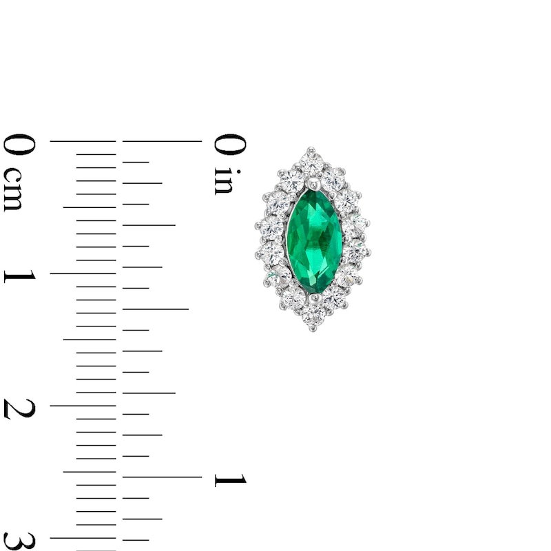 Main Image 6 of Lab-Created Emerald and White Lab-Created Sapphire Starburst Pendant, Ring and Stud Earrings Set in Sterling Silver
