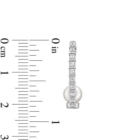 6.0mm Freshwater Cultured Pearl and White Lab-Created Sapphire Hoop Earrings in Sterling Silver