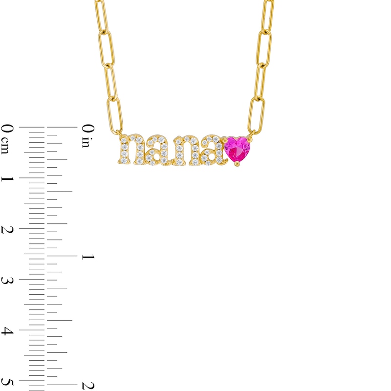 Main Image 3 of Heart-Shaped Pink and White Lab-Created Sapphire "nana" Chain Necklace in Sterling Silver with 14K Gold Plate