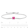 Thumbnail Image 3 of 6.0mm Princess-Cut Lab-Created Ruby and White Lab-Created Sapphire Bolo Bracelet in Sterling Silver - 9"