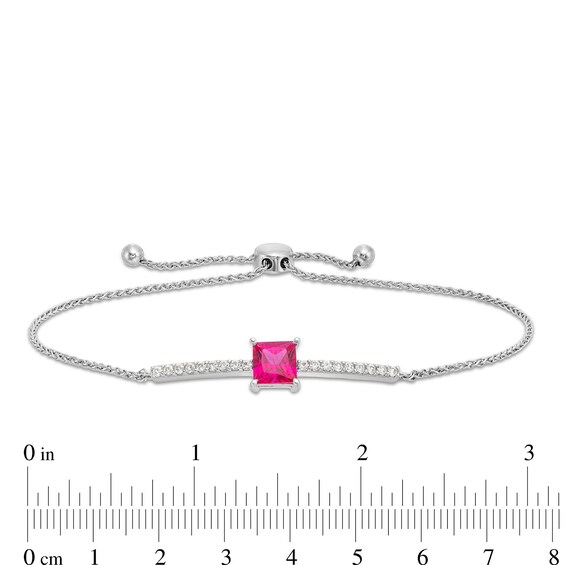 6.0mm Princess-Cut Lab-Created Ruby and White Lab-Created Sapphire Bolo Bracelet in Sterling Silver - 9"