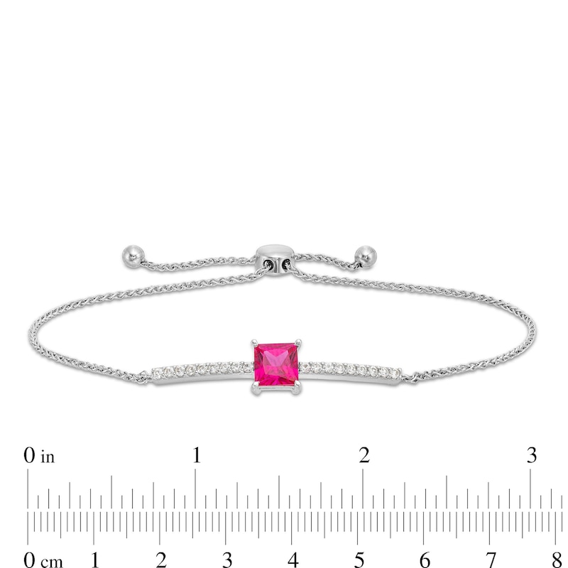Main Image 3 of 6.0mm Princess-Cut Lab-Created Ruby and White Lab-Created Sapphire Bolo Bracelet in Sterling Silver - 9"
