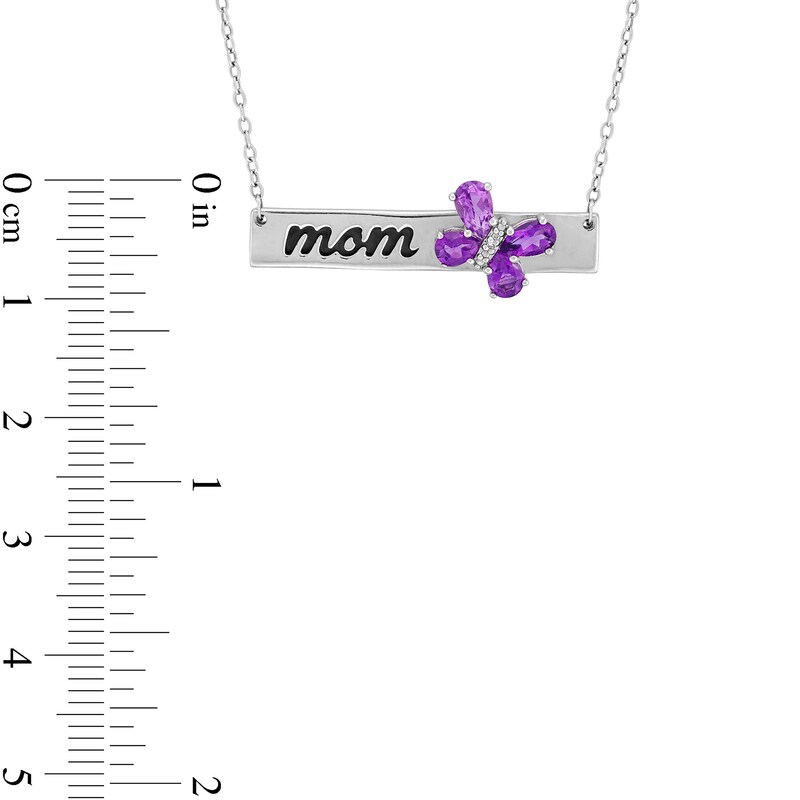 Main Image 2 of Pear-Shaped Amethyst and Diamond Accent "mom" Butterfly Bar Necklace in Sterling Silver