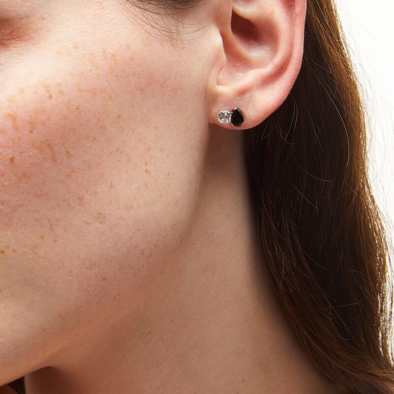 Main Image 2 of Cushion-Cut Black Onyx and Pear-Shaped White Lab-Created Sapphire Toi et Moi Stud Earrings in Sterling Silver