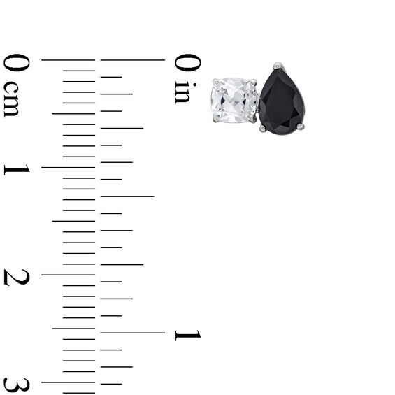 Cushion-Cut Black Onyx and Pear-Shaped White Lab-Created Sapphire Toi et Moi Stud Earrings in Sterling Silver
