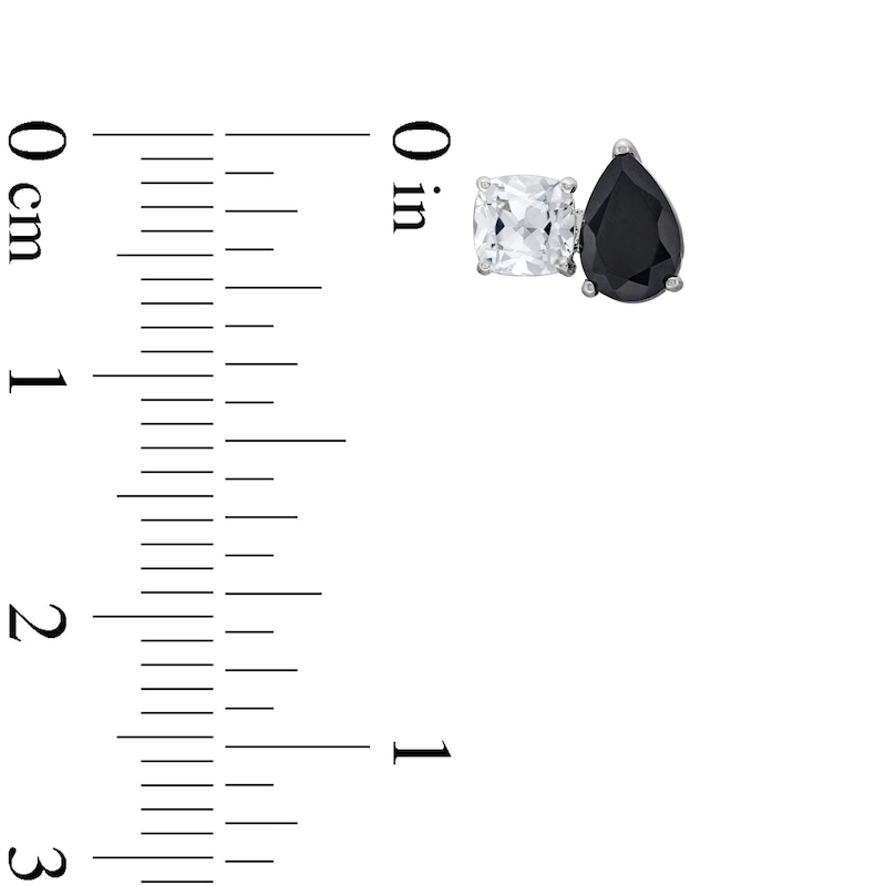Main Image 3 of Cushion-Cut Black Onyx and Pear-Shaped White Lab-Created Sapphire Toi et Moi Stud Earrings in Sterling Silver