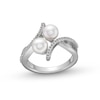 Thumbnail Image 1 of 6.0mm Freshwater Cultured Pearl and White Lab-Created Sapphire Duo Bypass Ring in Sterling Silver