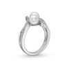 Thumbnail Image 3 of 6.0mm Freshwater Cultured Pearl and White Lab-Created Sapphire Duo Bypass Ring in Sterling Silver