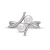 Thumbnail Image 4 of 6.0mm Freshwater Cultured Pearl and White Lab-Created Sapphire Duo Bypass Ring in Sterling Silver