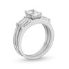 Thumbnail Image 3 of Emerald and Baguette-Cut White Lab-Created Sapphire Collar Triple Row Split Shank Ring in Sterling Silver