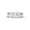 Thumbnail Image 4 of Emerald and Baguette-Cut White Lab-Created Sapphire Collar Triple Row Split Shank Ring in Sterling Silver