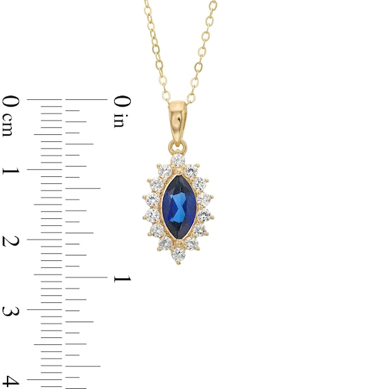 Blue and White Lab-Created Sapphire Frame Pendant, Ring and Stud Earrings Set in Sterling Silver with 14K Gold Plate