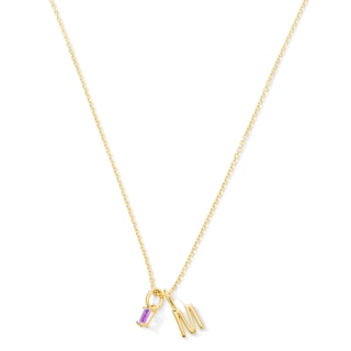 Baguette-Cut Gemstone and Block Initial Charms Pendant (1 Stone and Initial)