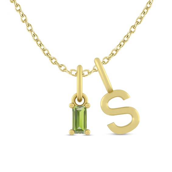 Baguette-Cut Gemstone and Block Initial Charms Pendant (1 Stone and Initial)