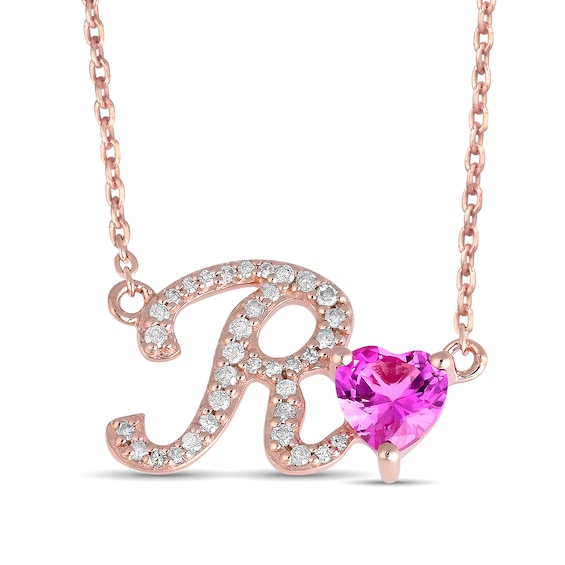 Heart-Shaped Gemstone and 1/10 CT. T.w. Diamond Uppercase Script Initial Necklace (1 Stone and Initial)