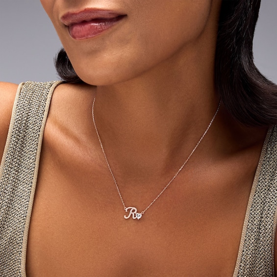 Heart-Shaped Gemstone and 1/10 CT. T.w. Diamond Uppercase Script Initial Necklace (1 Stone and Initial)