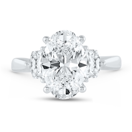 4-3/4 CT. T.w. Oval and Shield Certified Lab-Grown Diamond Three Stone Engagement Ring in 14K White Gold (F/Vs2)
