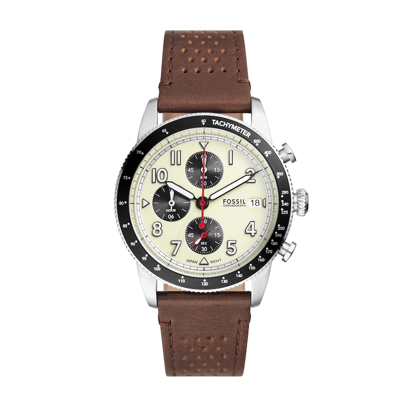 Main Image 1 of Men’s Fossil Sport Tourer Brown Leather Strap Chronograph Watch with Cream Dial (Model: FS6042)