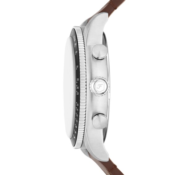 Menâs Fossil Sport Tourer Brown Leather Strap Chronograph Watch with Cream Dial (Model: Fs6042)