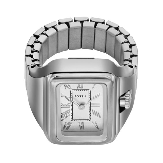 Ladiesâ Fossil Raquel Ring Watch with Rectangular Silver-Tone Sunray Dial (Model: Es5344)